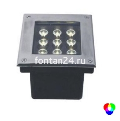Встраиваемый LED-прожектор 9-диодный 12/24VDC IP67, 160х160 мм RGB